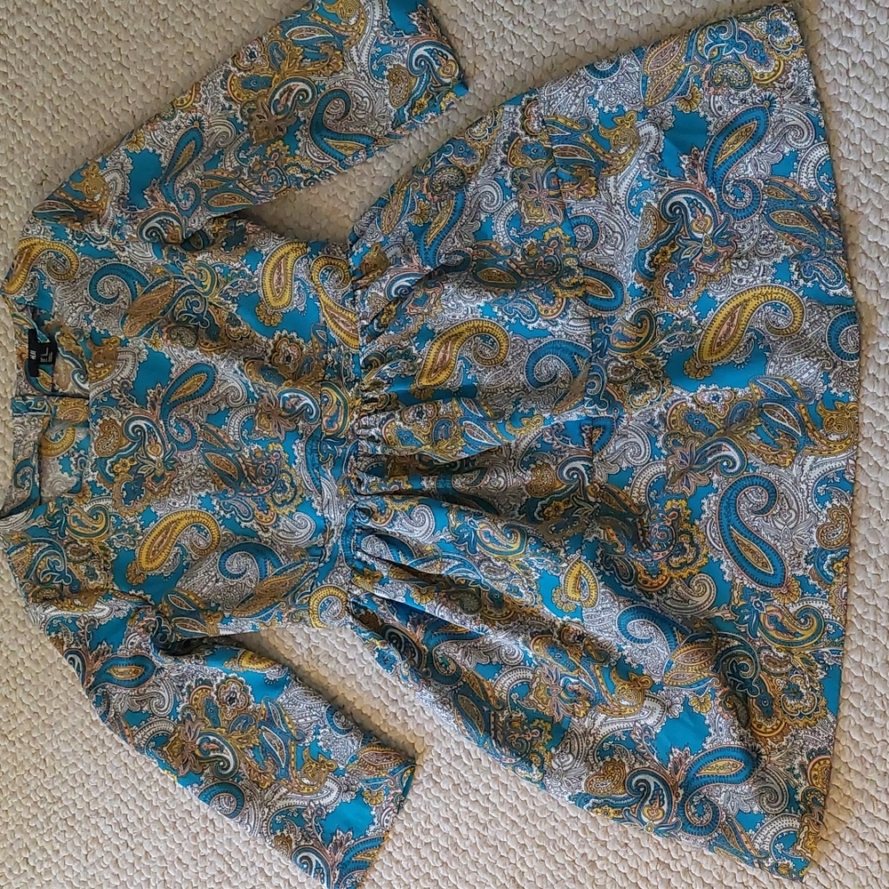 H & M blue, yellow and white paisley dress, size US 12